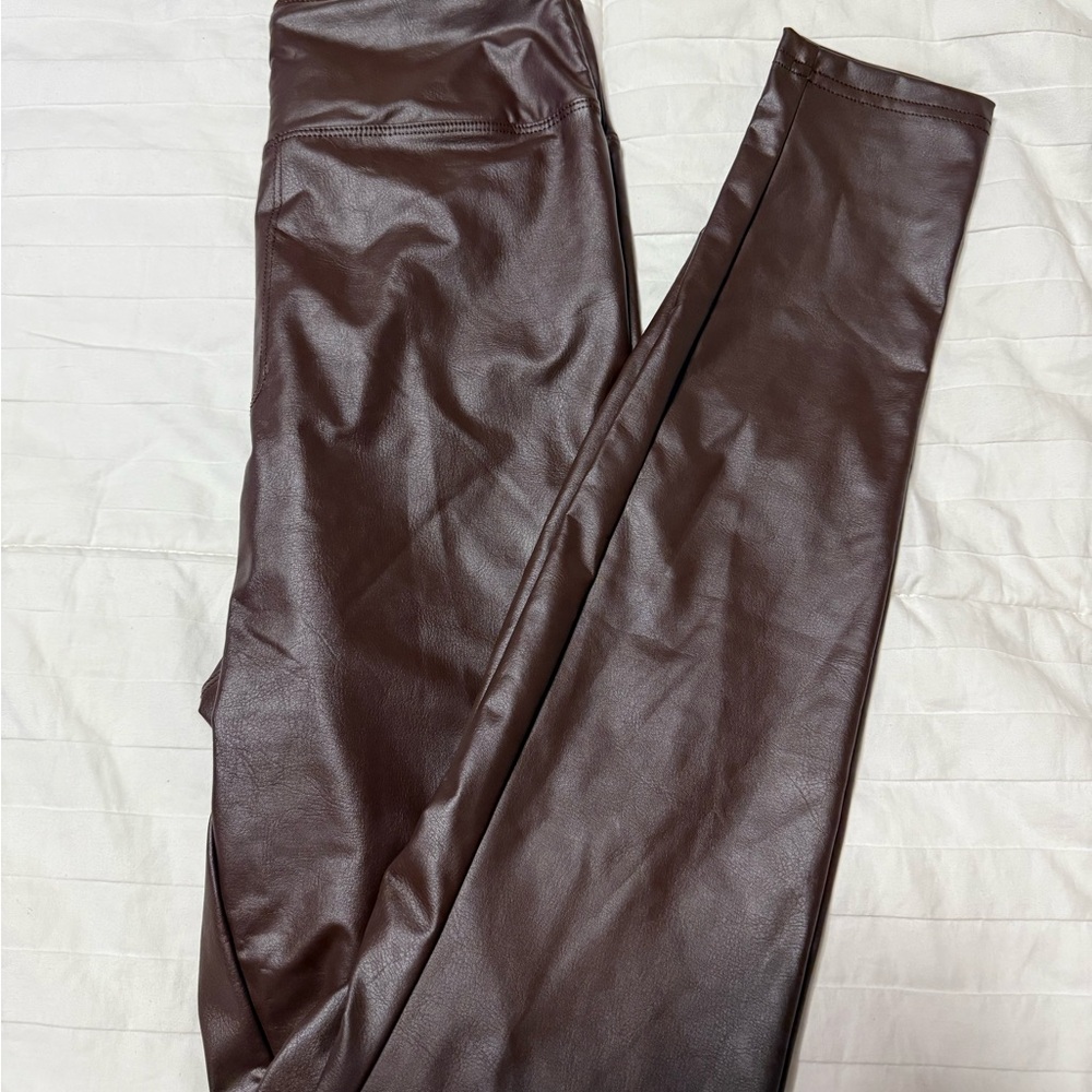 Aerie Offline Real Luxe Brown Faux Leather Leggings